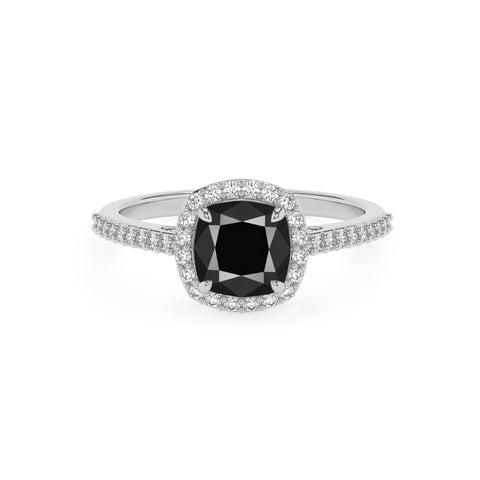 natural black-onyx cushion half eterity halo solitaire engagement ring