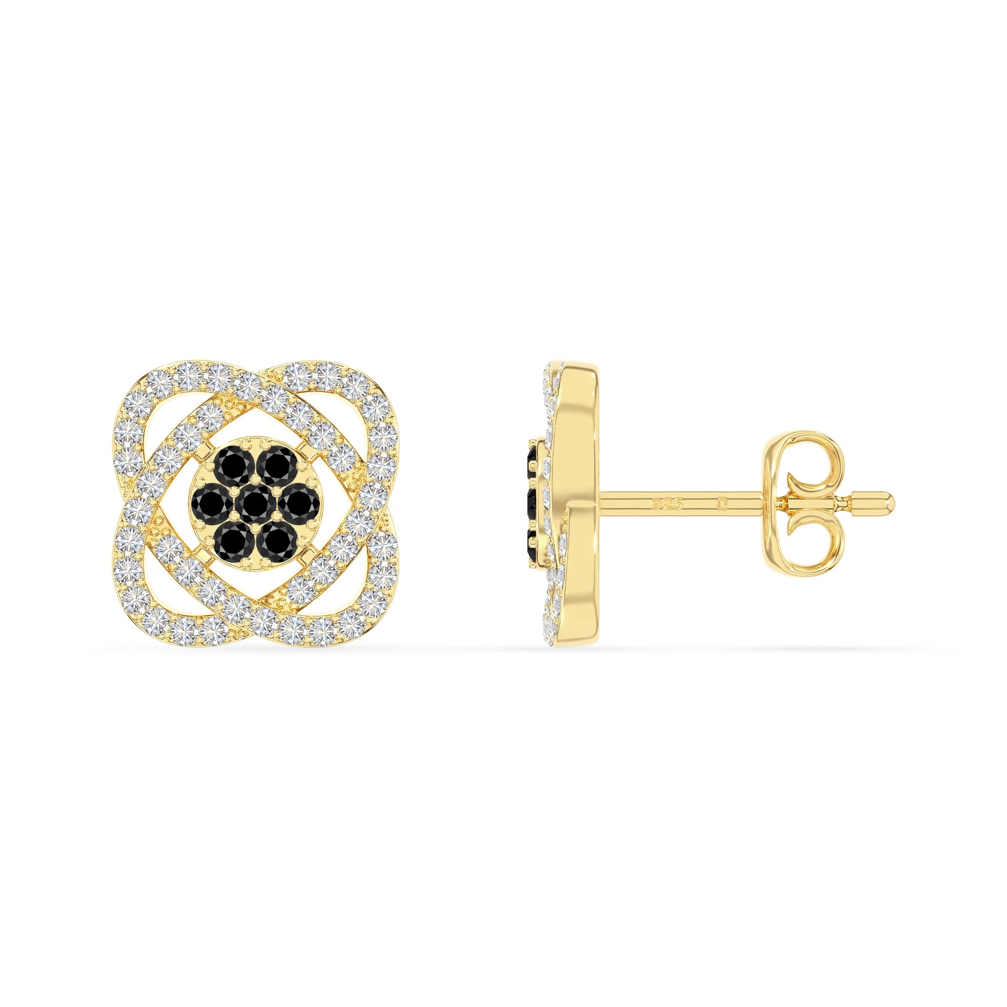 natural black-onyx inner power stud earrings in yellow gold vermeil 