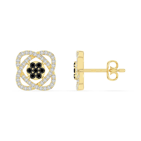 natural black-onyx inner power stud earrings in yellow gold vermeil 