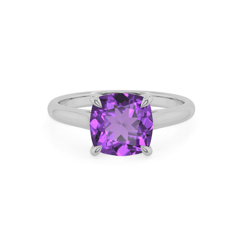 lab grown amethyst cushion solitaire engagement ring