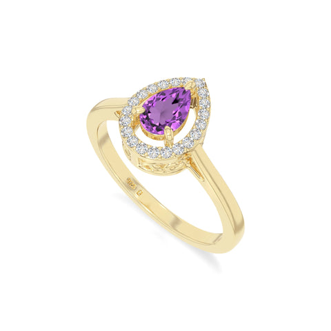 natural amethyst solitaire halo engagement rings in yellow gold vermeil