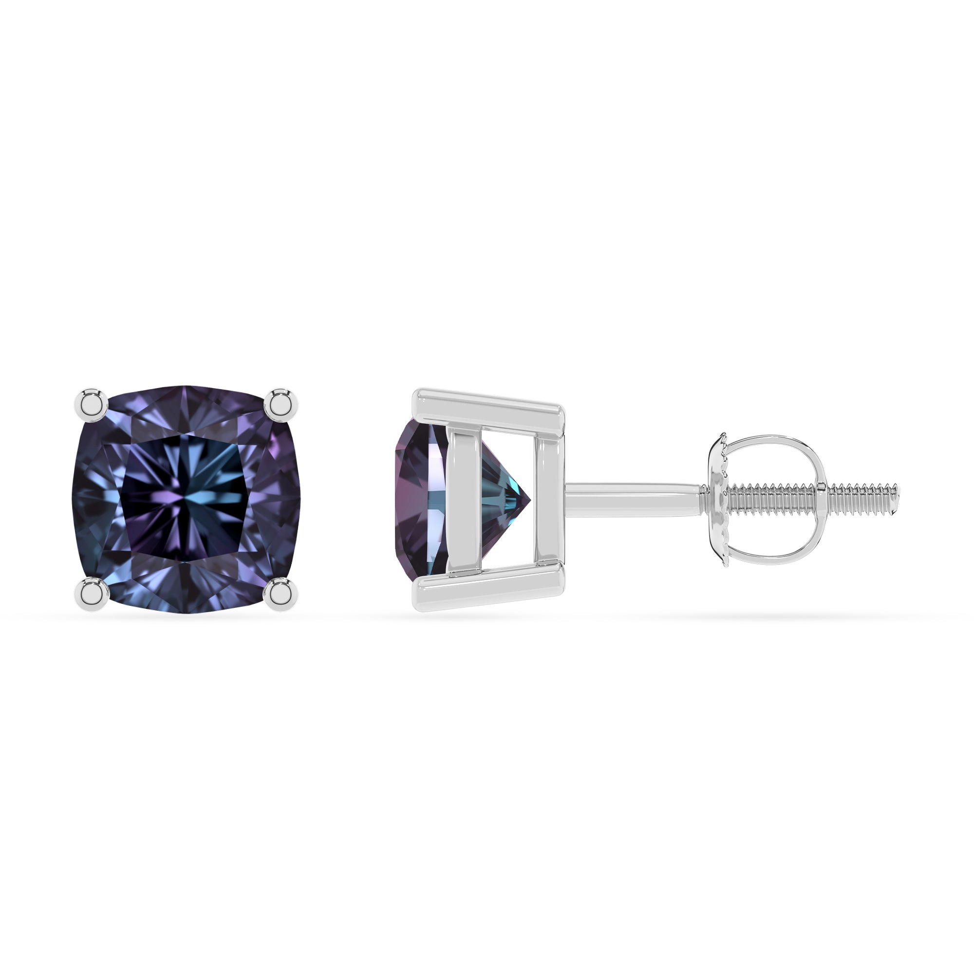 lab grown alexandrite cushion stud earrings 