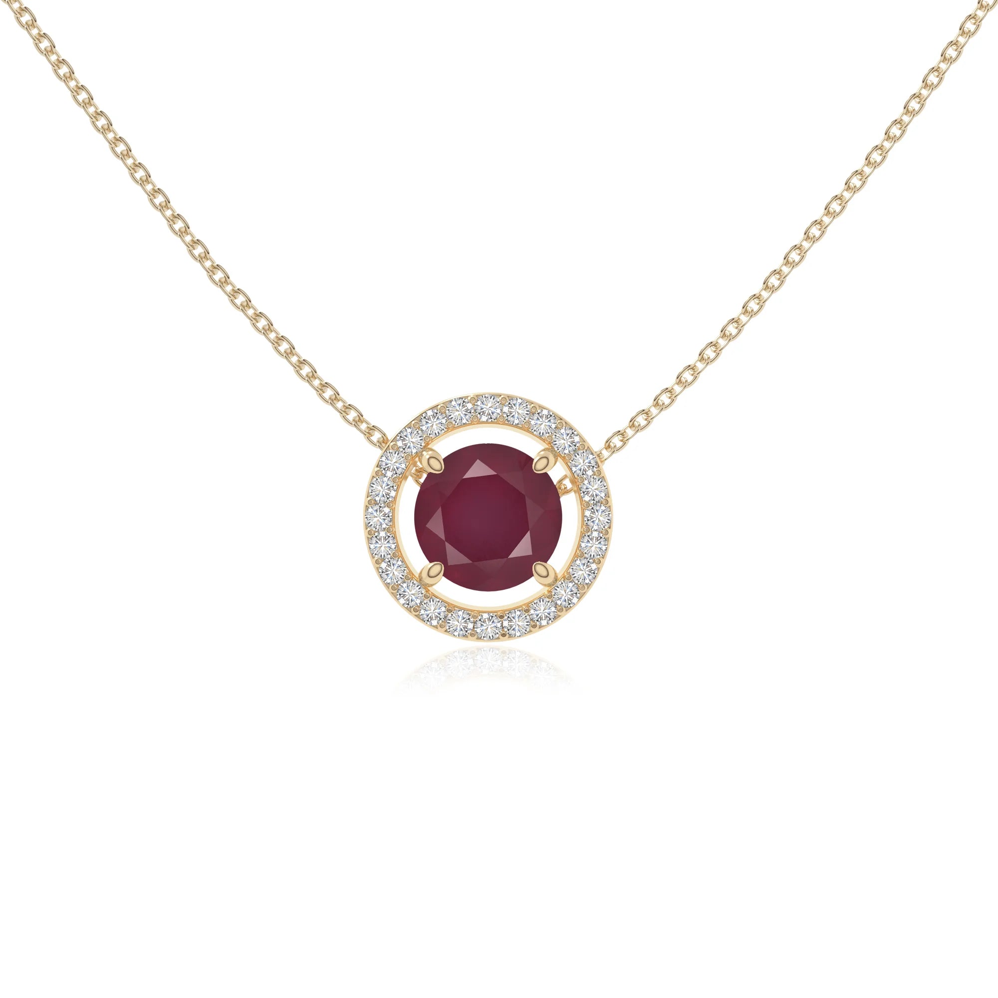 natural ruby solitaire halo necklaces in yellow gold vermeil 