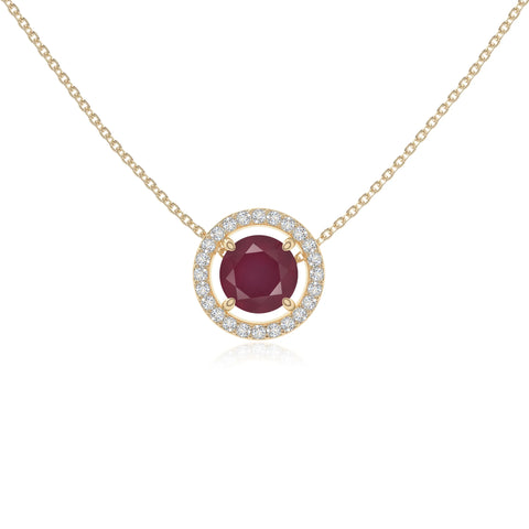 natural ruby solitaire halo necklaces in yellow gold vermeil 