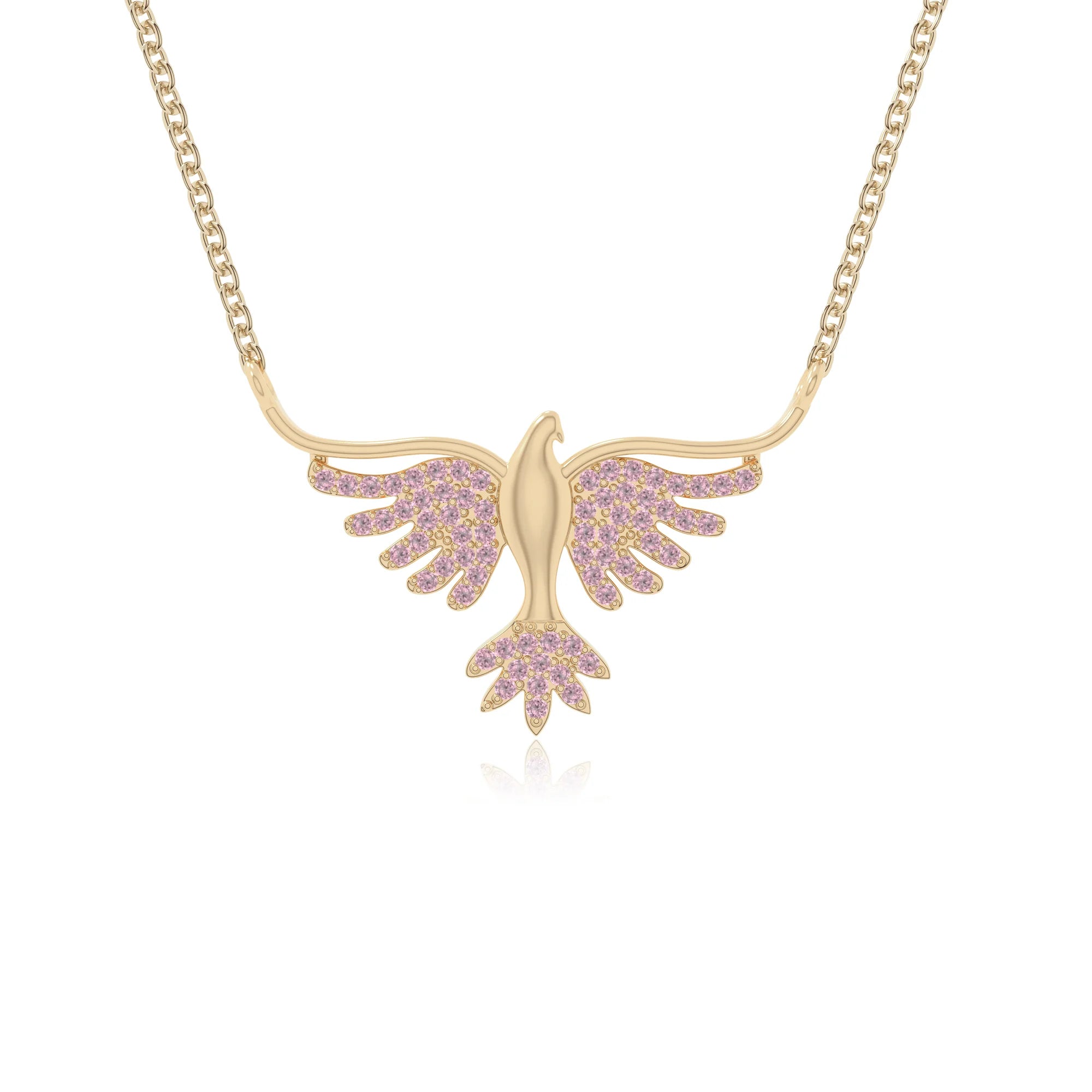 natural pink-tourmaline phoenix eagle necklaces in yellow gold vermeil 