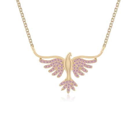 natural pink-tourmaline phoenix eagle necklaces in yellow gold vermeil 