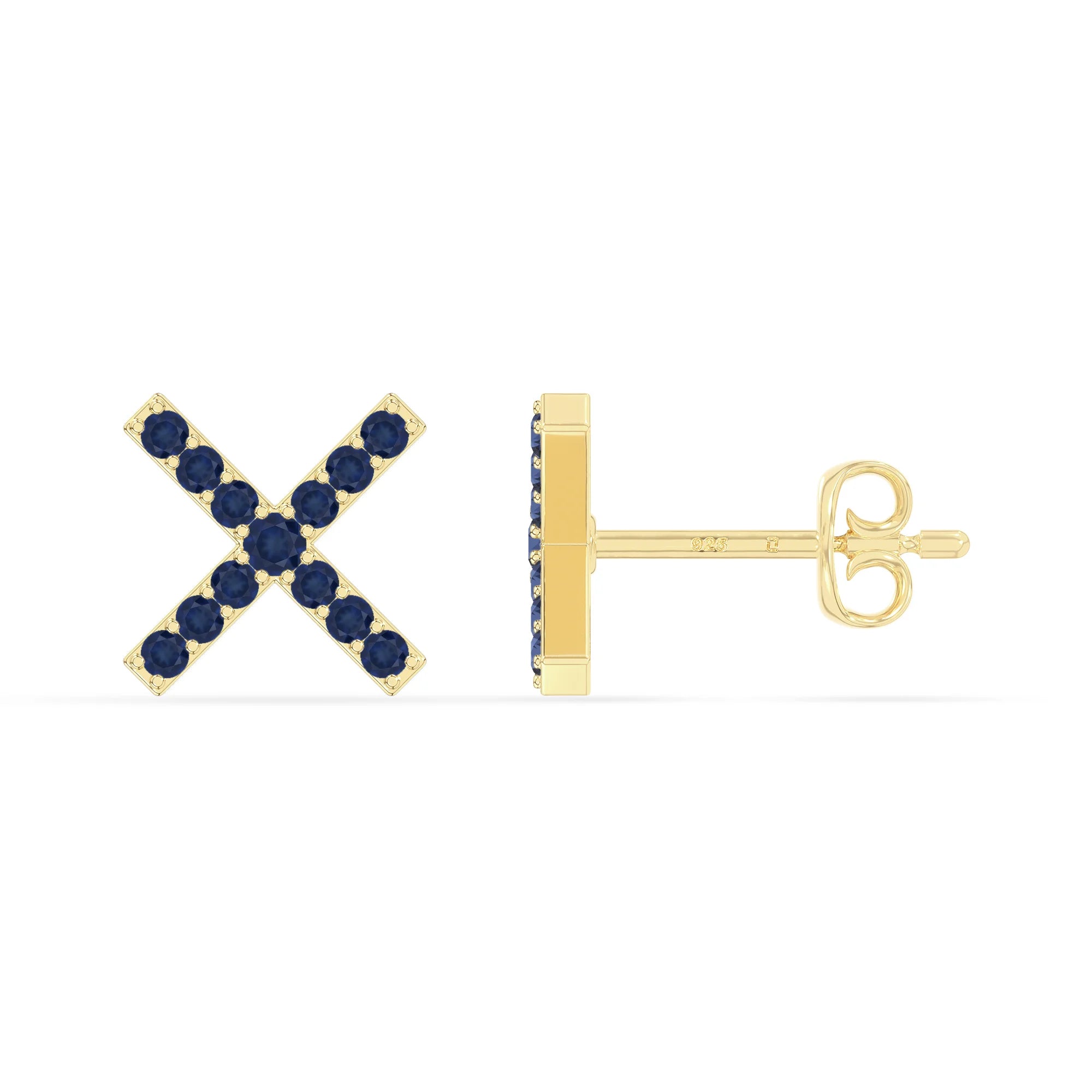 natural blue-sapphire x stud earrings in yellow gold vermeil 