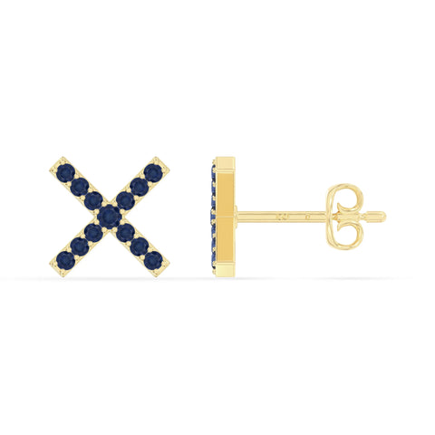 natural blue-sapphire x stud earrings in yellow gold vermeil 