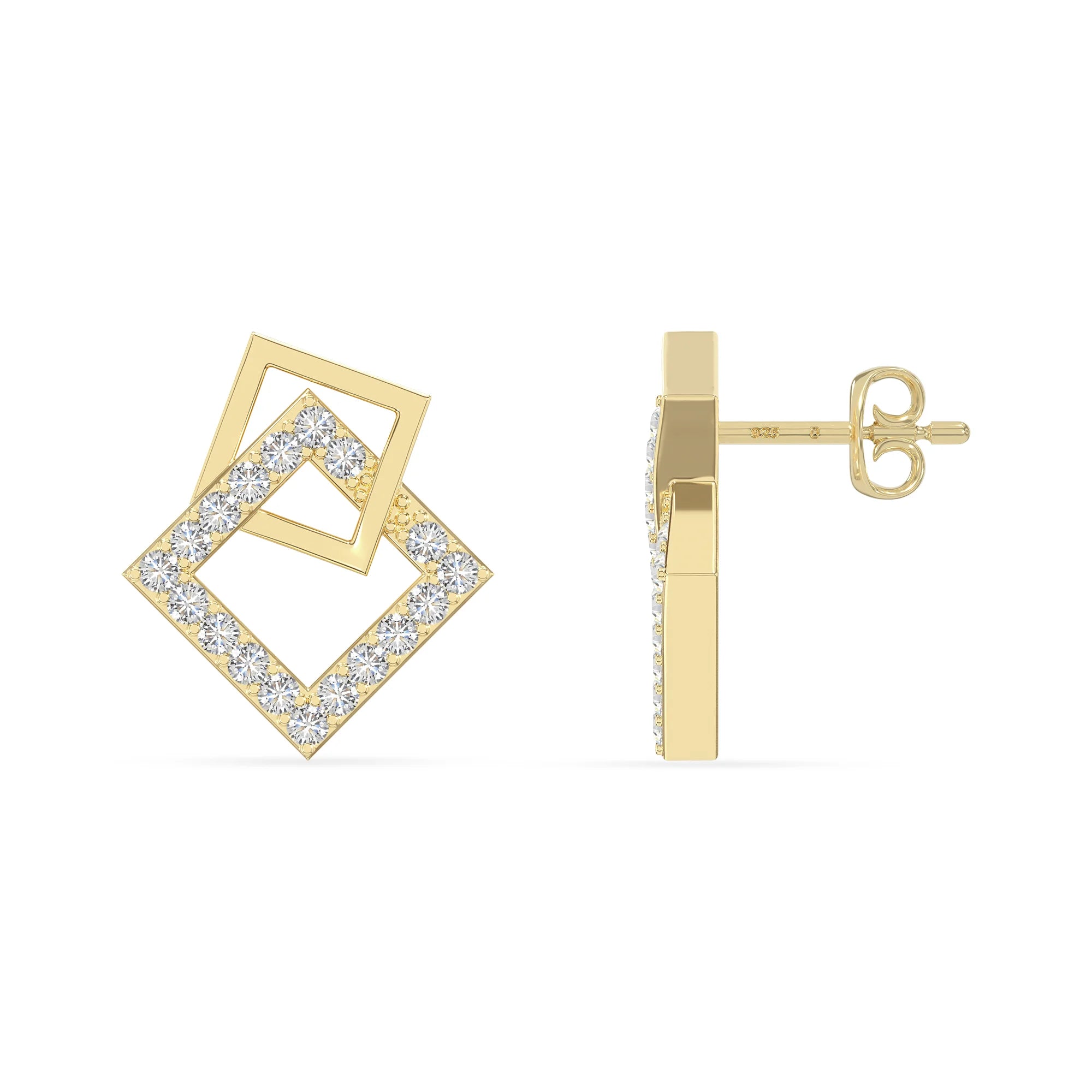 moissanite square stud earrings in yellow gold vermeil 