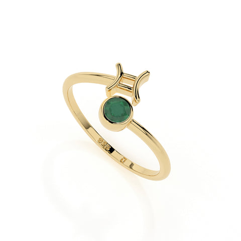 gemini zodiac ring with natural emerald gold vermeil