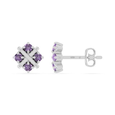 natural amethyst flower stud earrings in sterling silver 