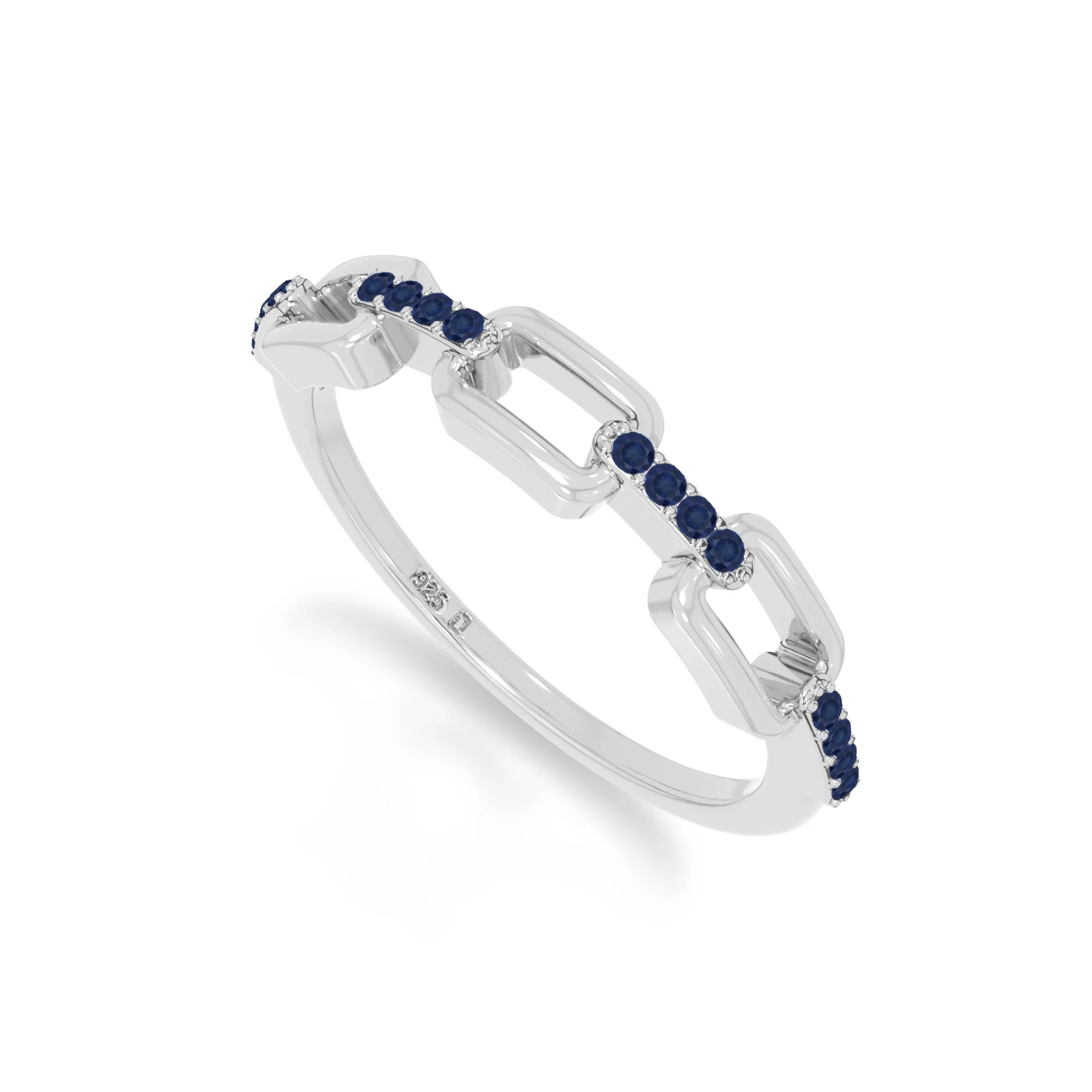 natural blue sapphire interlocking wedding band rings in sterling silver 