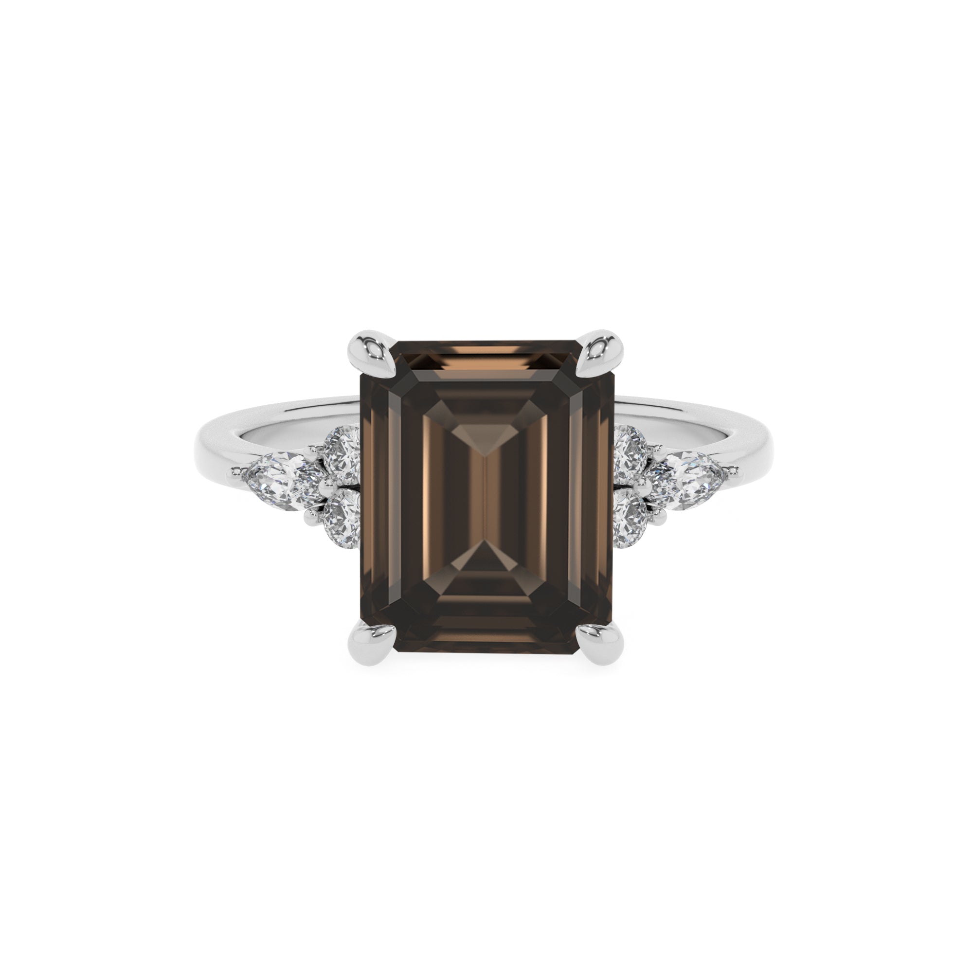 natural smoky-quartz emerald solitaire engagement ring