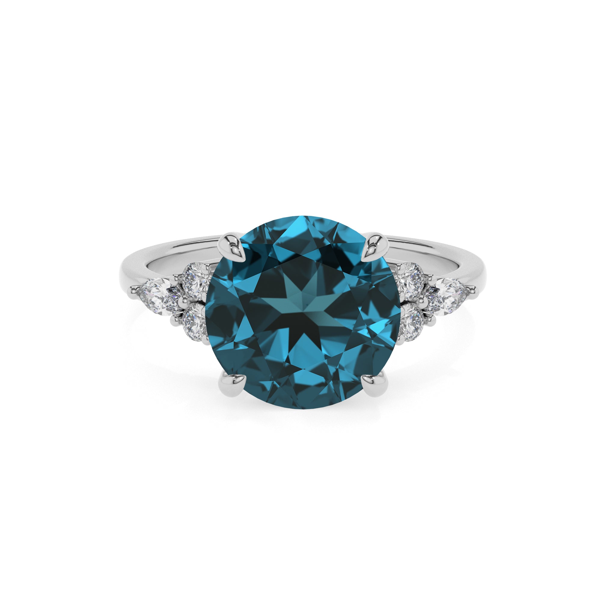 natural london blue topaz round solitaire engagement ring