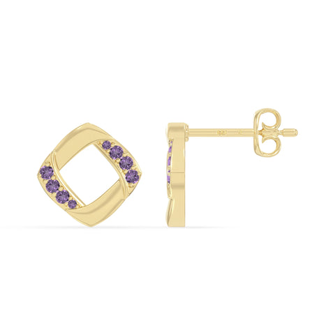 natural amethyst square stud earrings in yellow gold vermeil 