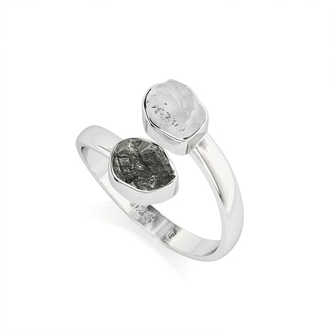 herkimer-meteorite rough shape stackable bezel-set ring