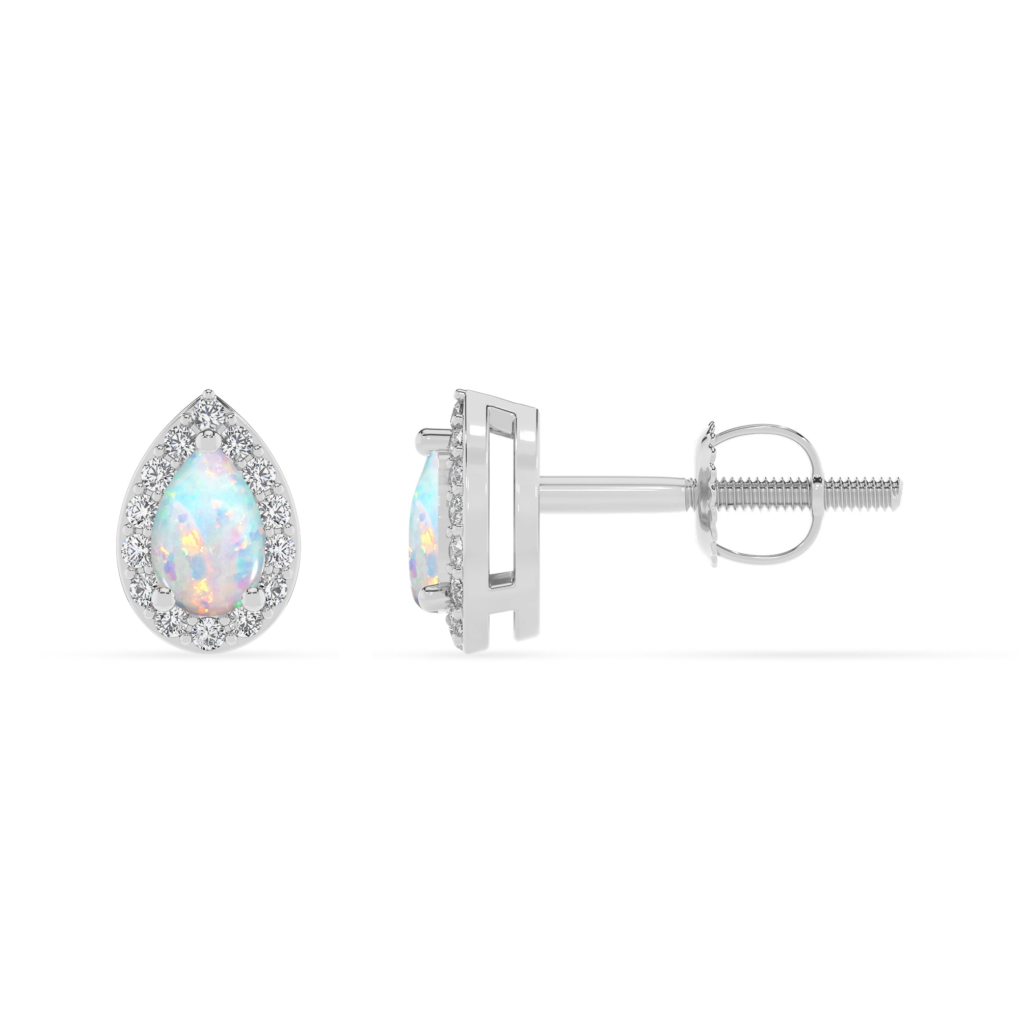 lab grown opal pear stud earrings with moissanite 