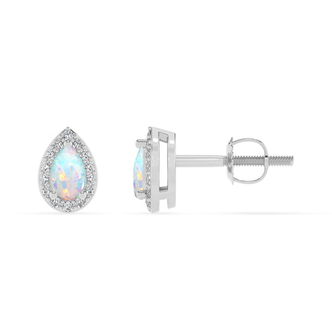 lab grown opal pear stud earrings with moissanite 