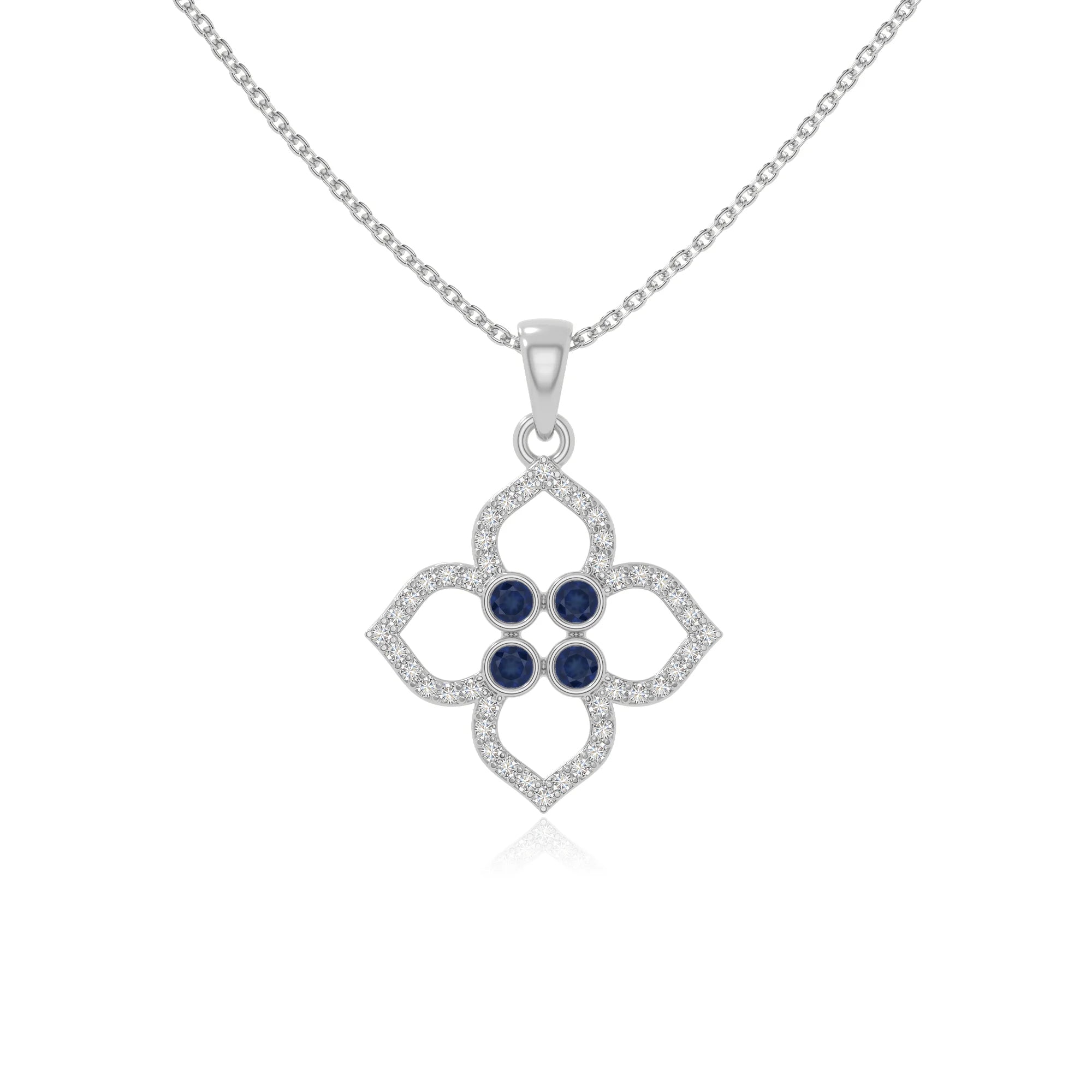 natural blue-sapphire 4 petal flower necklaces in sterling silver 