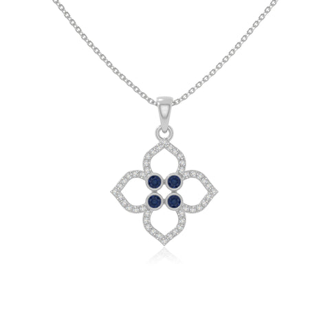 natural blue-sapphire 4 petal flower necklaces in sterling silver 