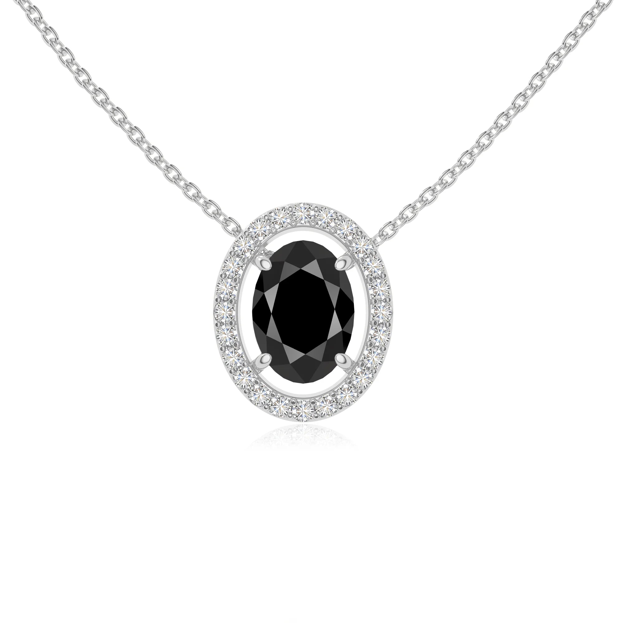 natural black-onyx solitaire halo necklaces in sterling silver 