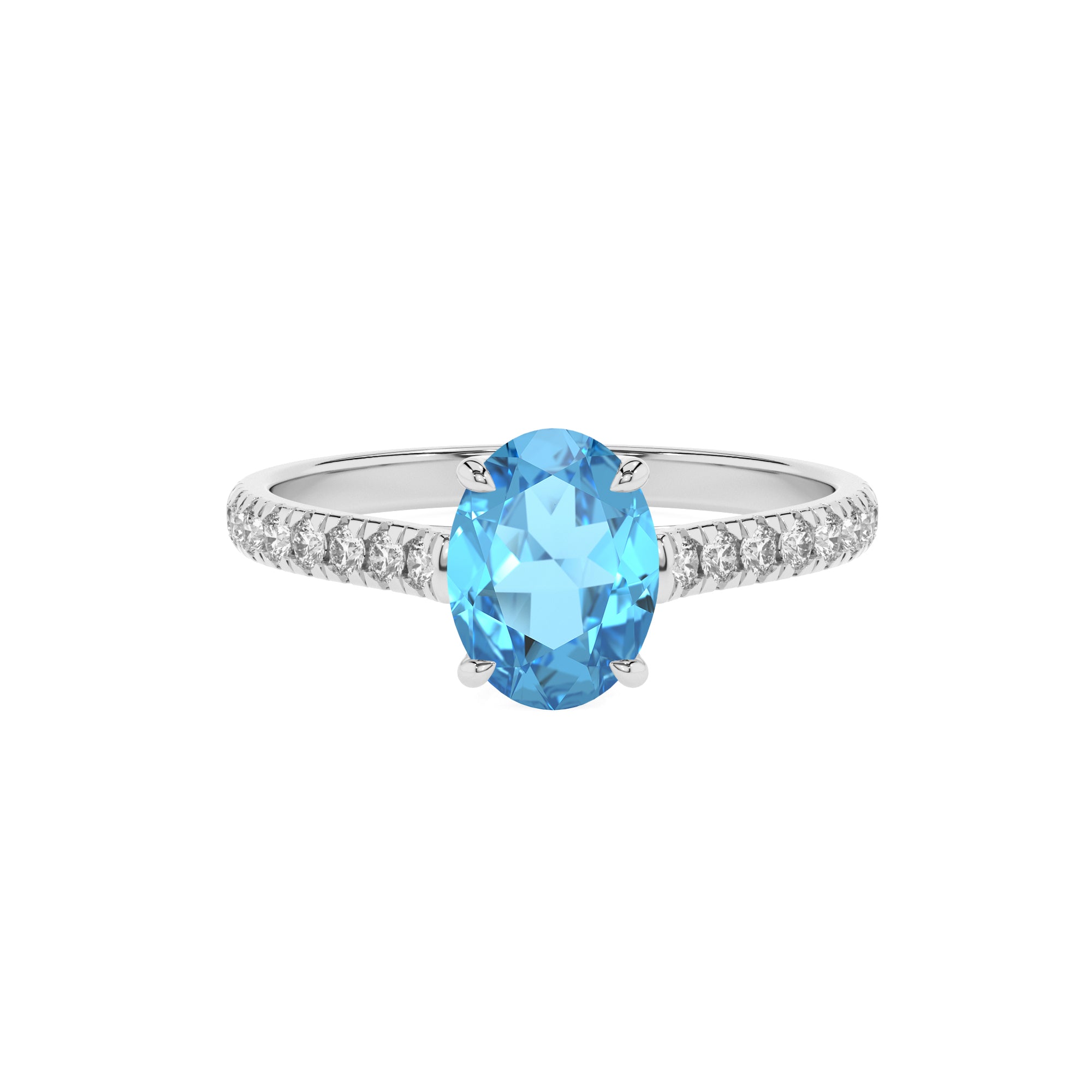 natural swiss blue topaz oval half eterity solitaire engagement ring