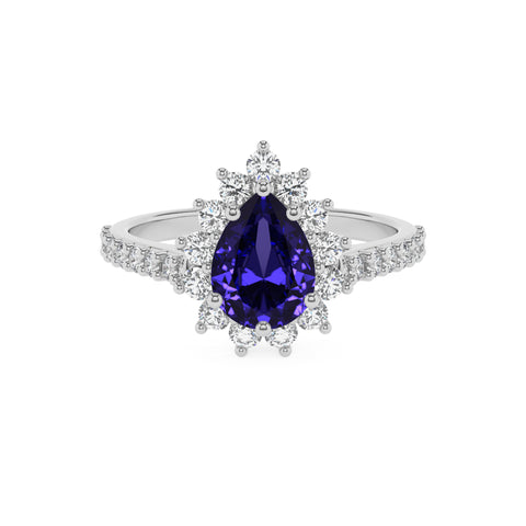 lab-grown tanzanite pear half eterity halo solitaire engagement ring