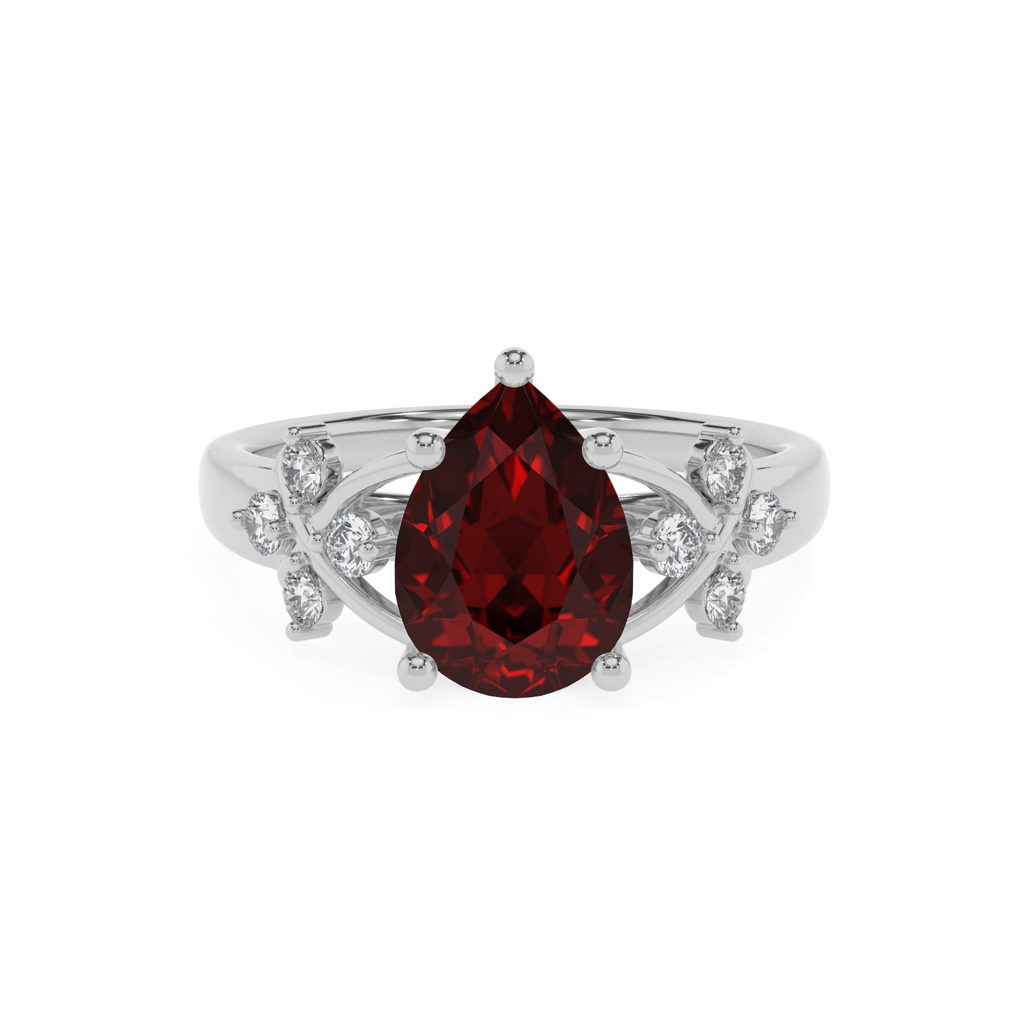 natural garnet pear criss cross solitaire engagement ring