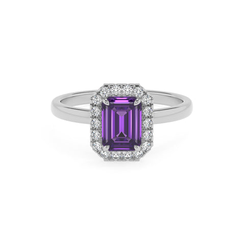 lab grown amethyst emerald halo solitaire engagement ring