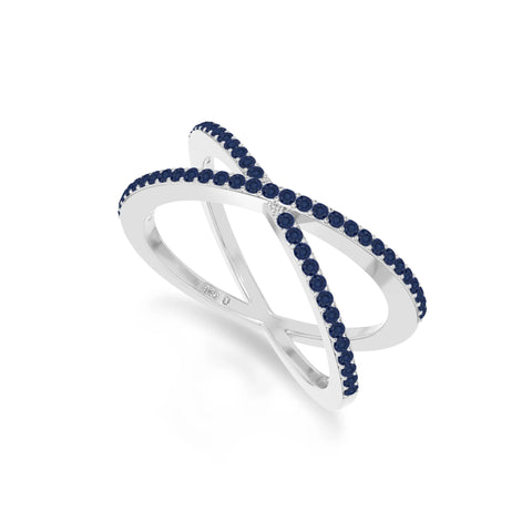 natural blue sapphire criss cross band rings in sterling silver 