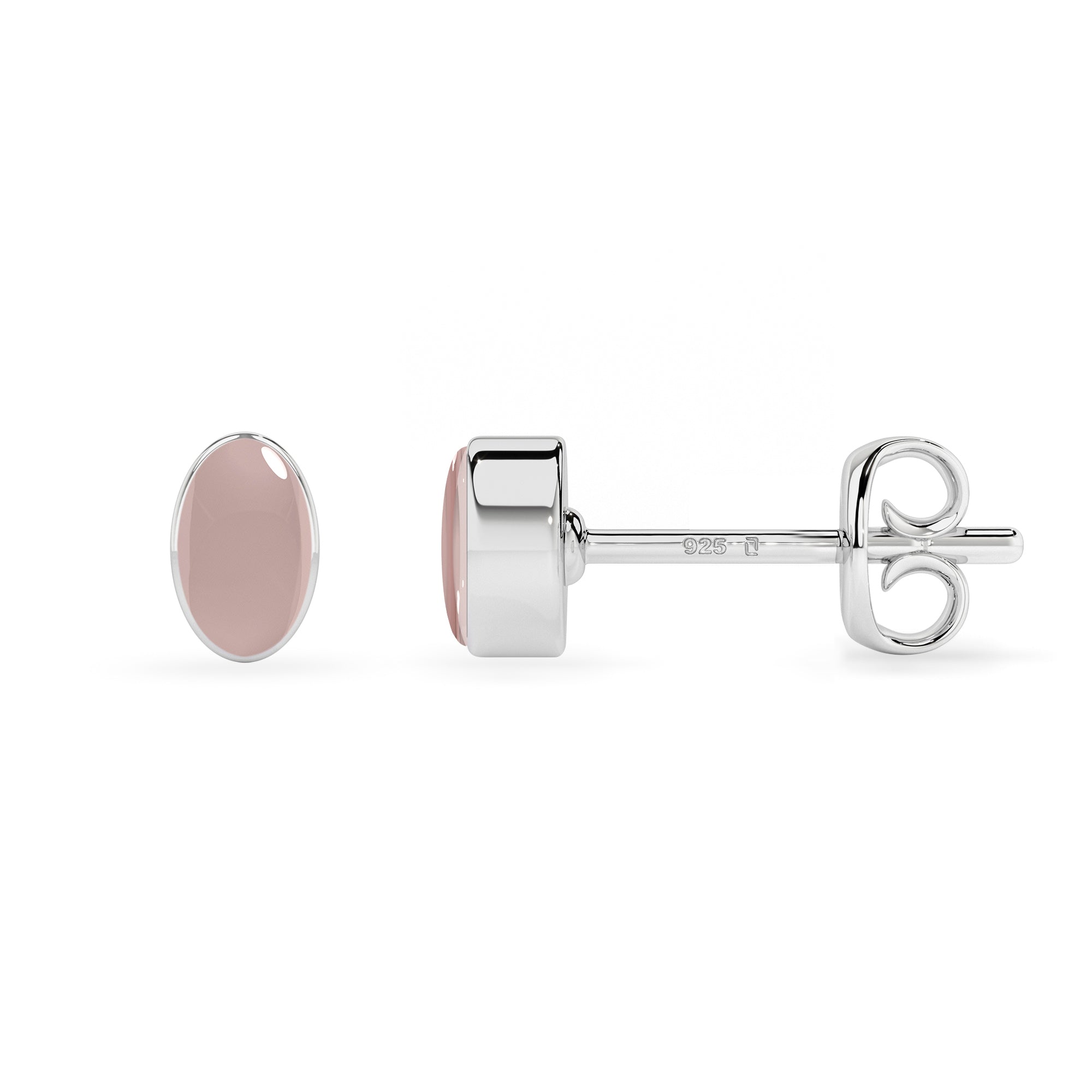 natural rose quartz oval shape stud earrings