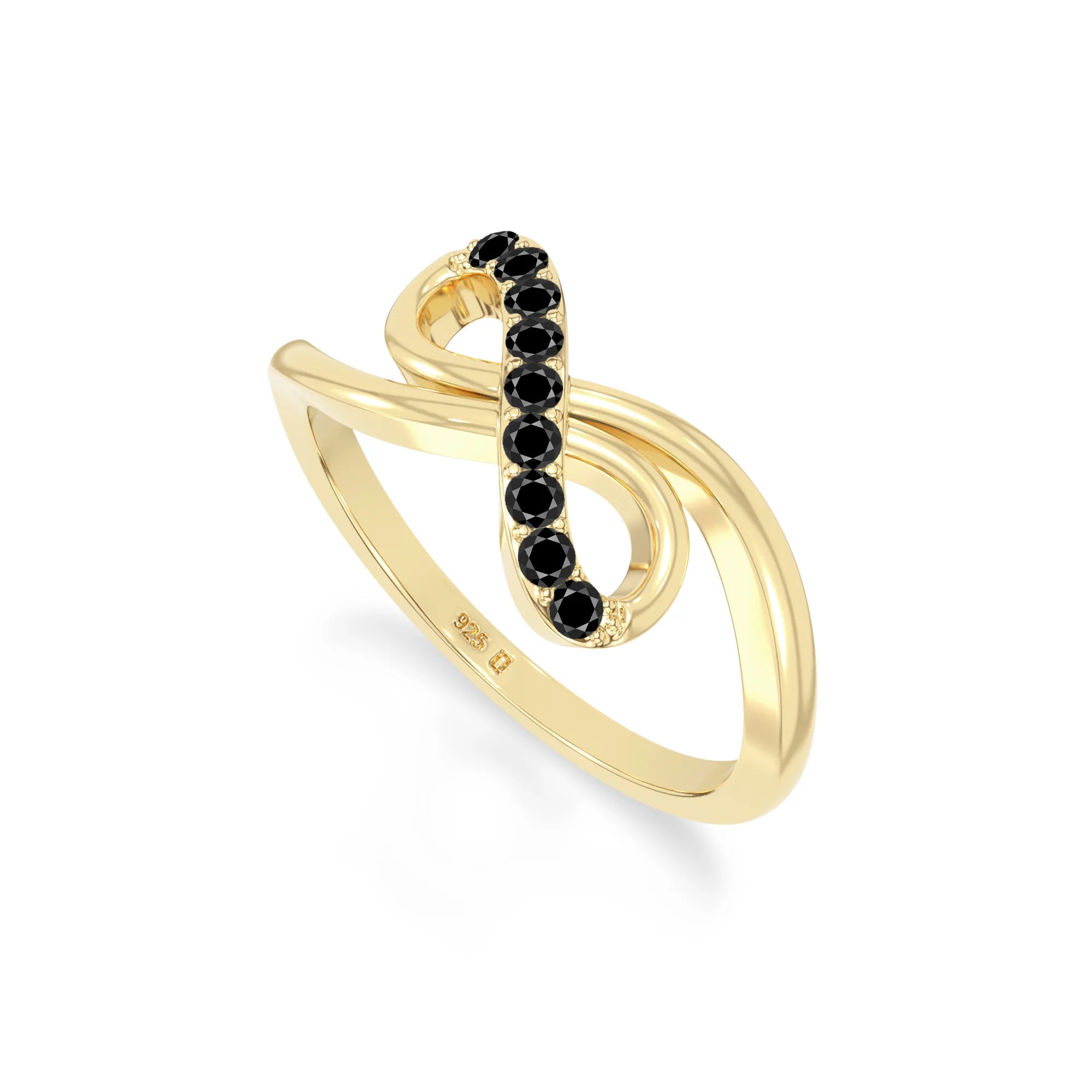 natural black onyx infinity promise rings in yellow gold vermeil