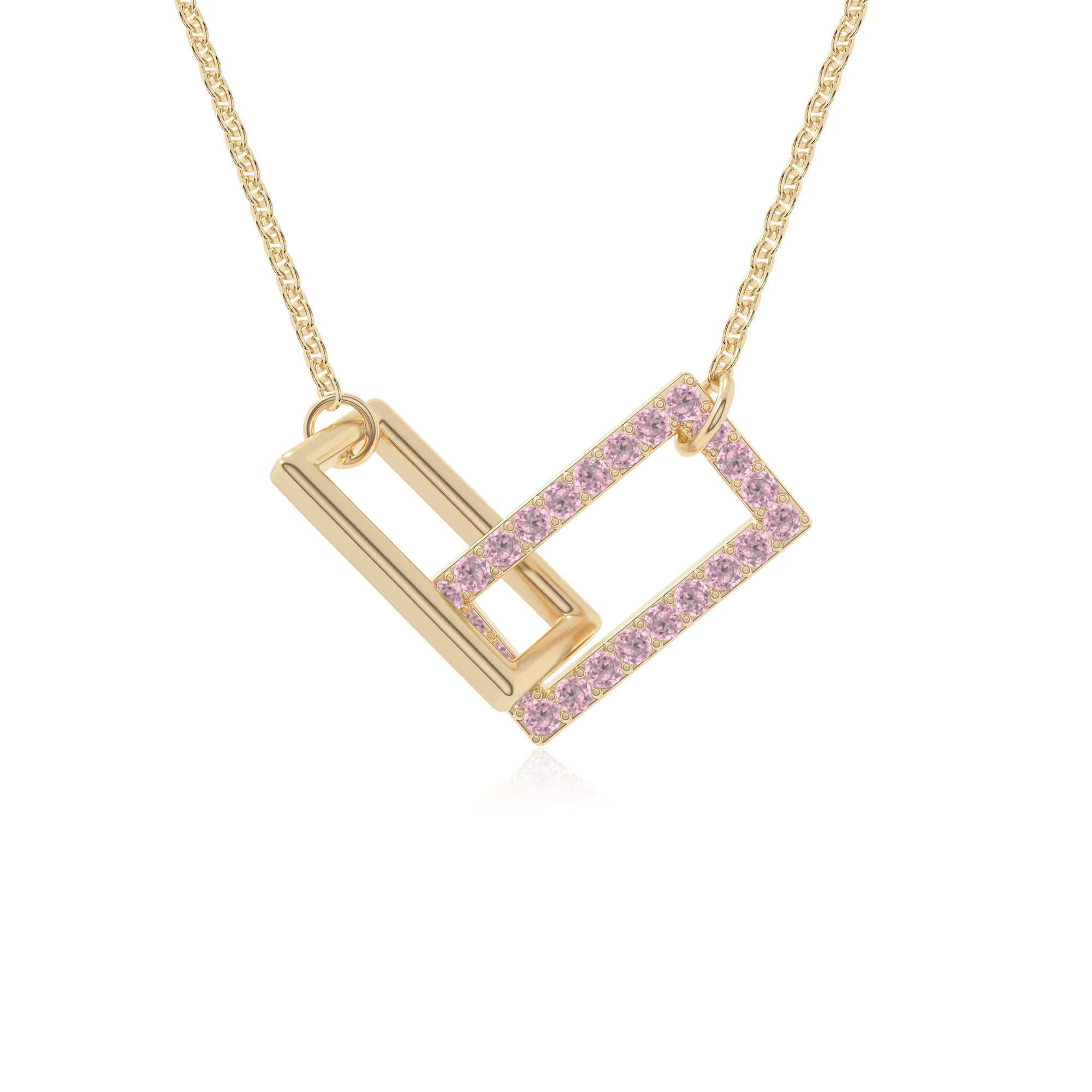 natural pink tourmaline interlock necklaces in yellow gold vermeil 