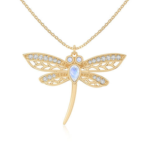 rainbow moonstone dragonfly necklaces in yellow gold vermeil 