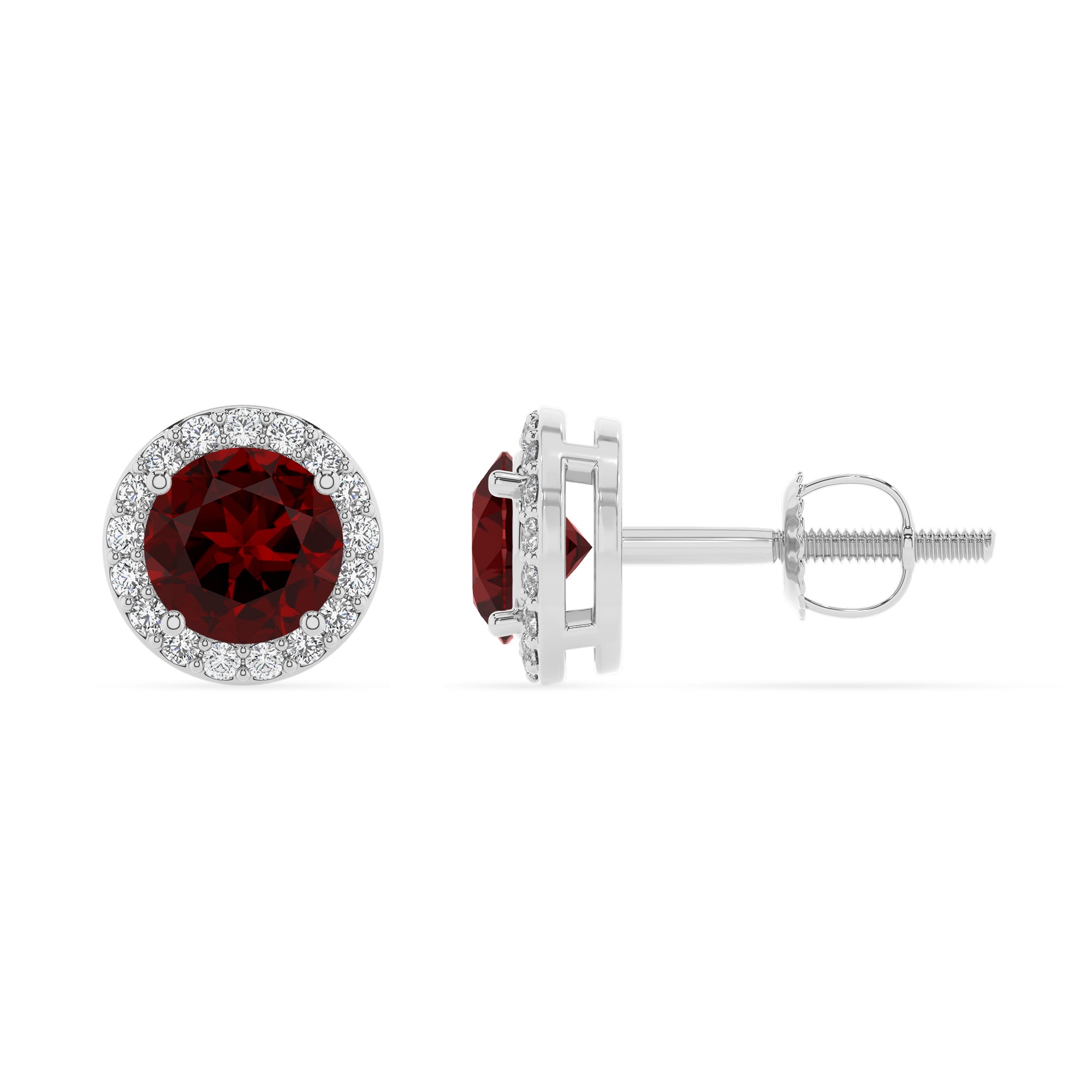 natural garnet round stud earrings with moissanite 