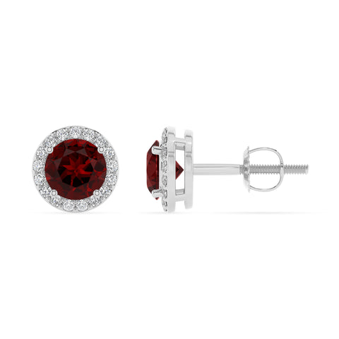 natural garnet round stud earrings with moissanite 