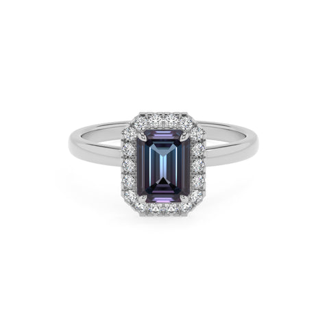 lab grown alexandrite emerald halo solitaire engagement ring