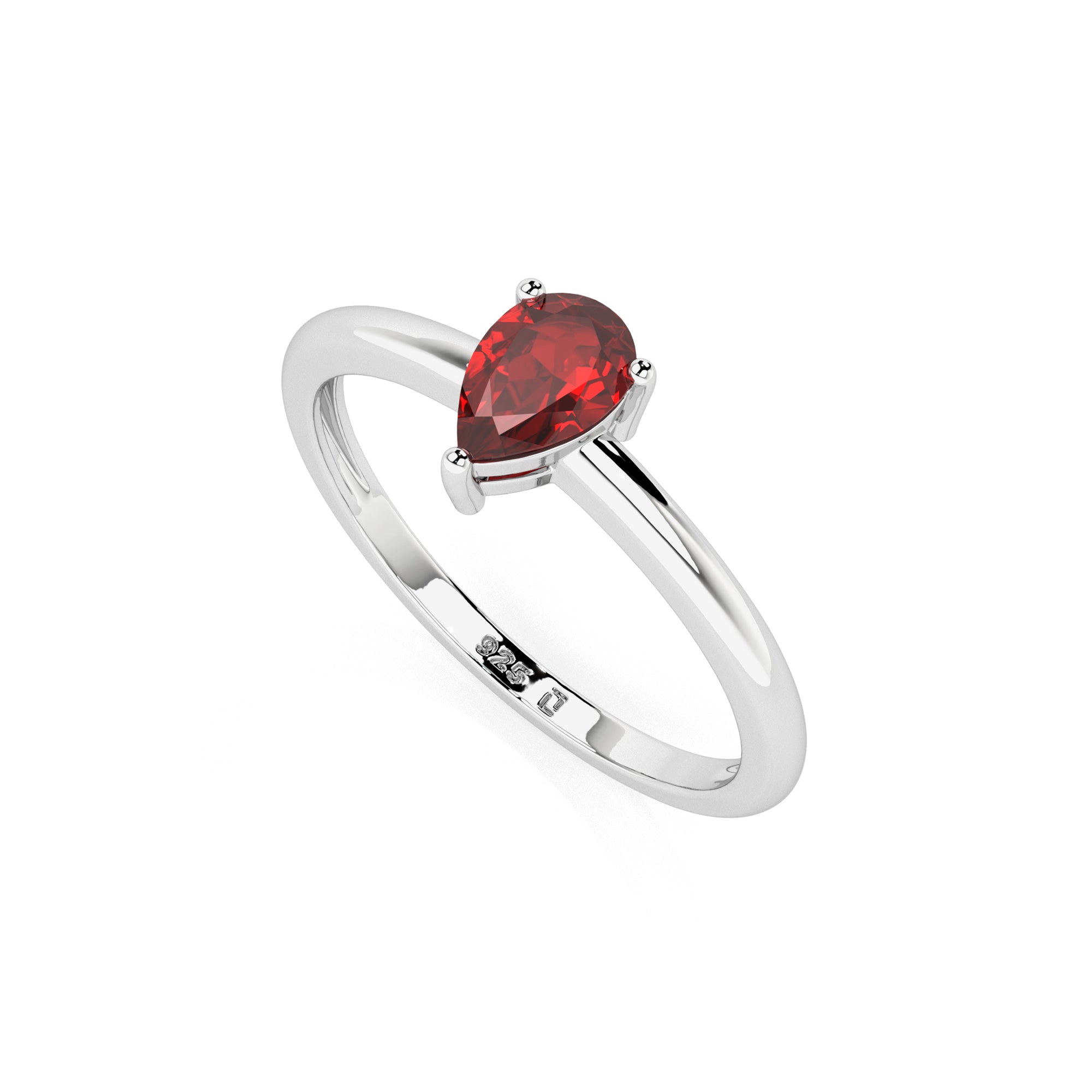 red garnet pear cut stackable prong-set ring