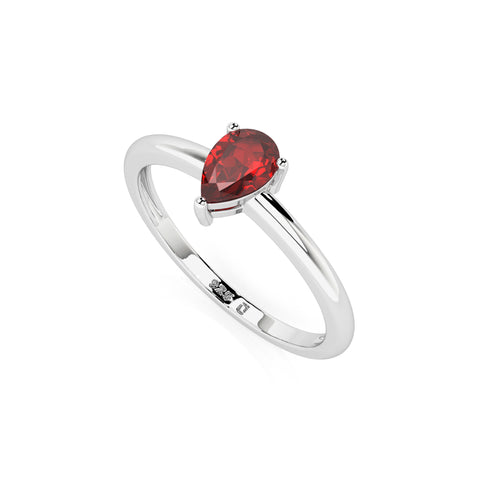 red garnet pear cut stackable prong-set ring