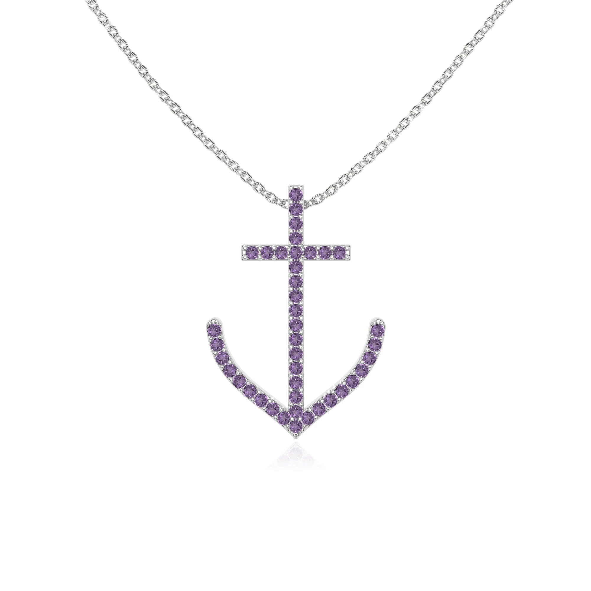 natural amethyst anchor necklaces in sterling silver 