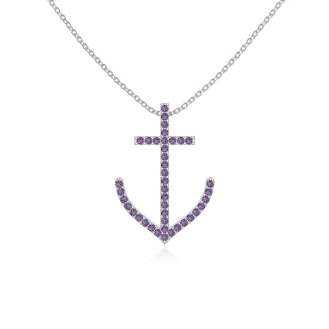 natural amethyst anchor necklaces in sterling silver 
