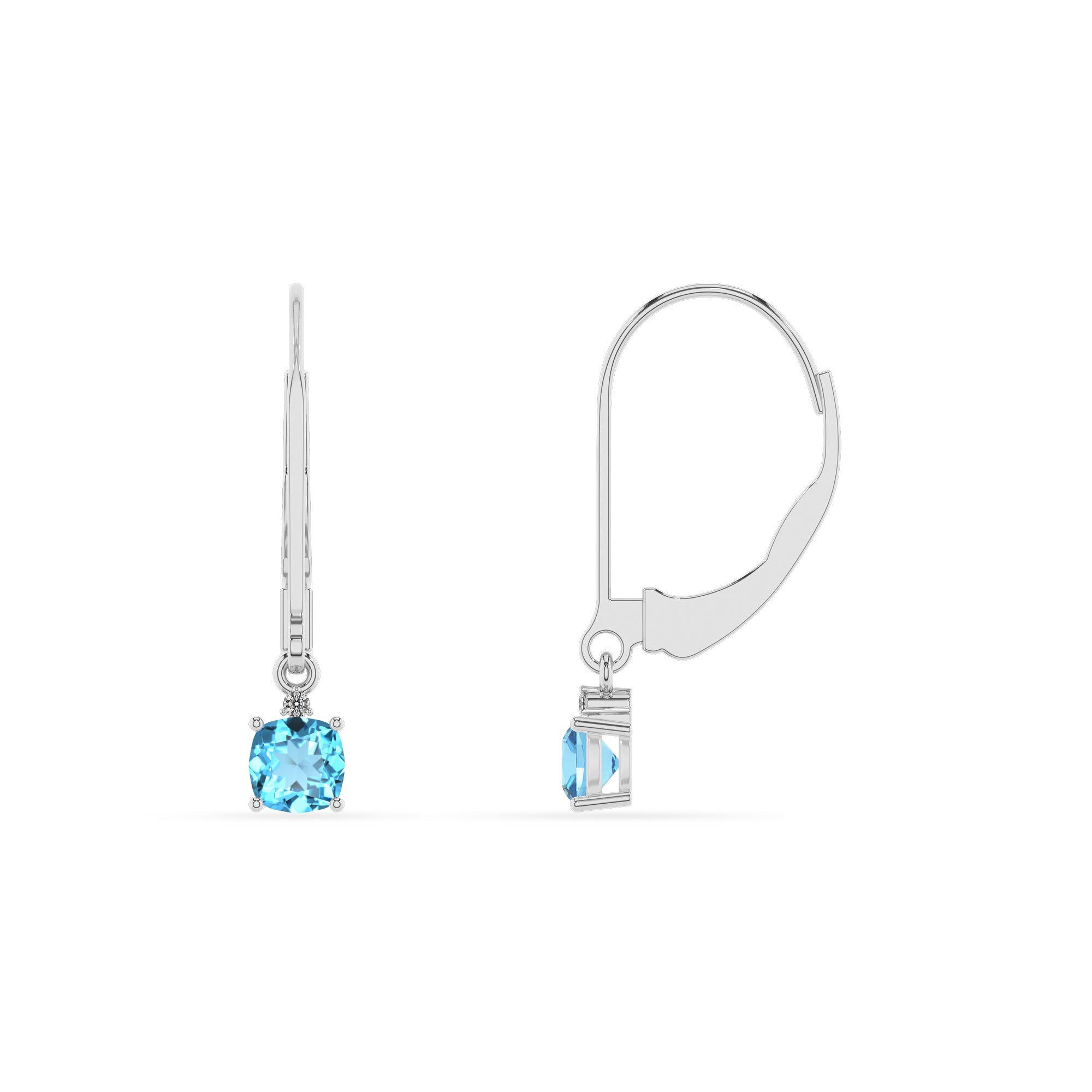 natural swiss blue topaz cushion dangle earrings with moissanite 