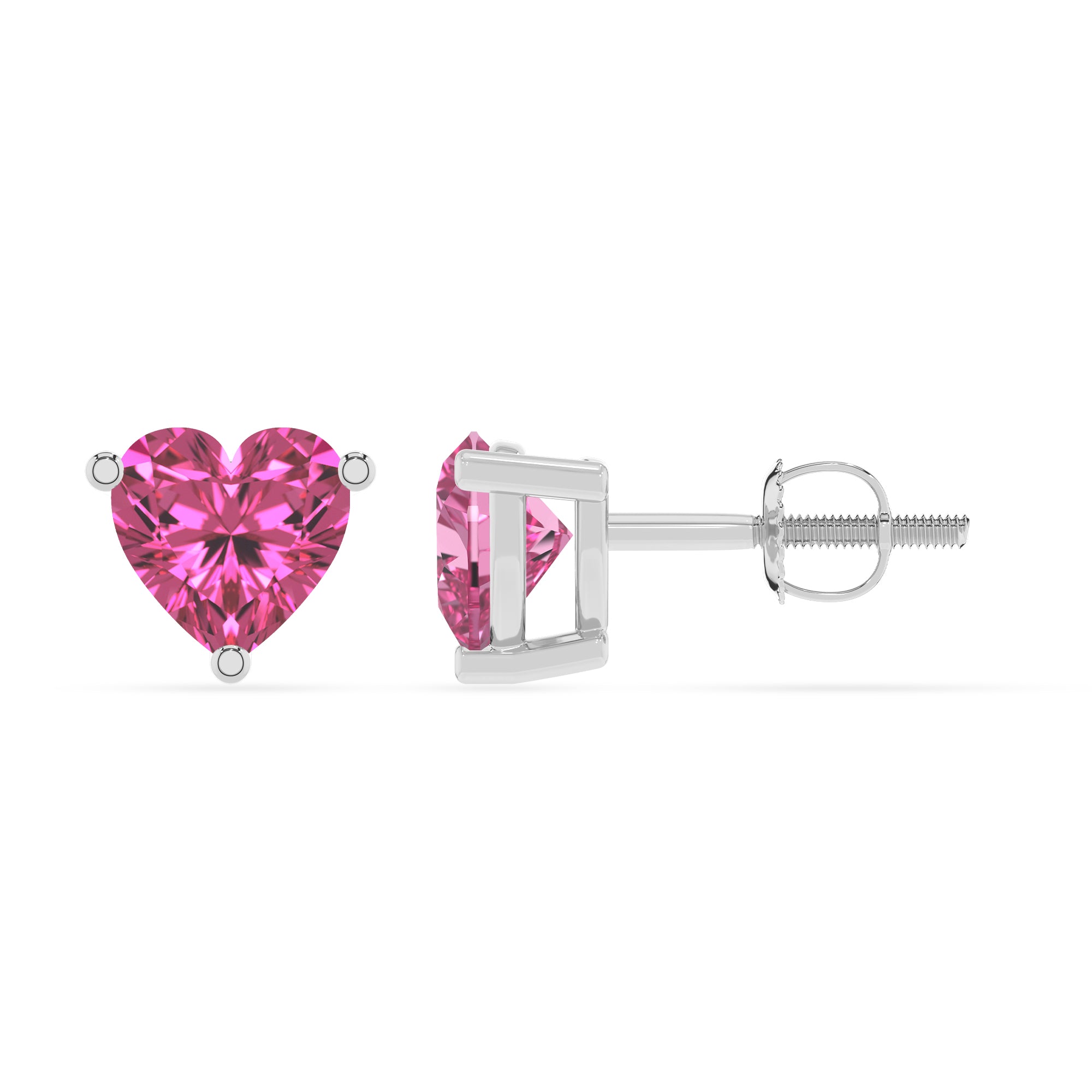 lab grown pink sapphire heart stud earrings 