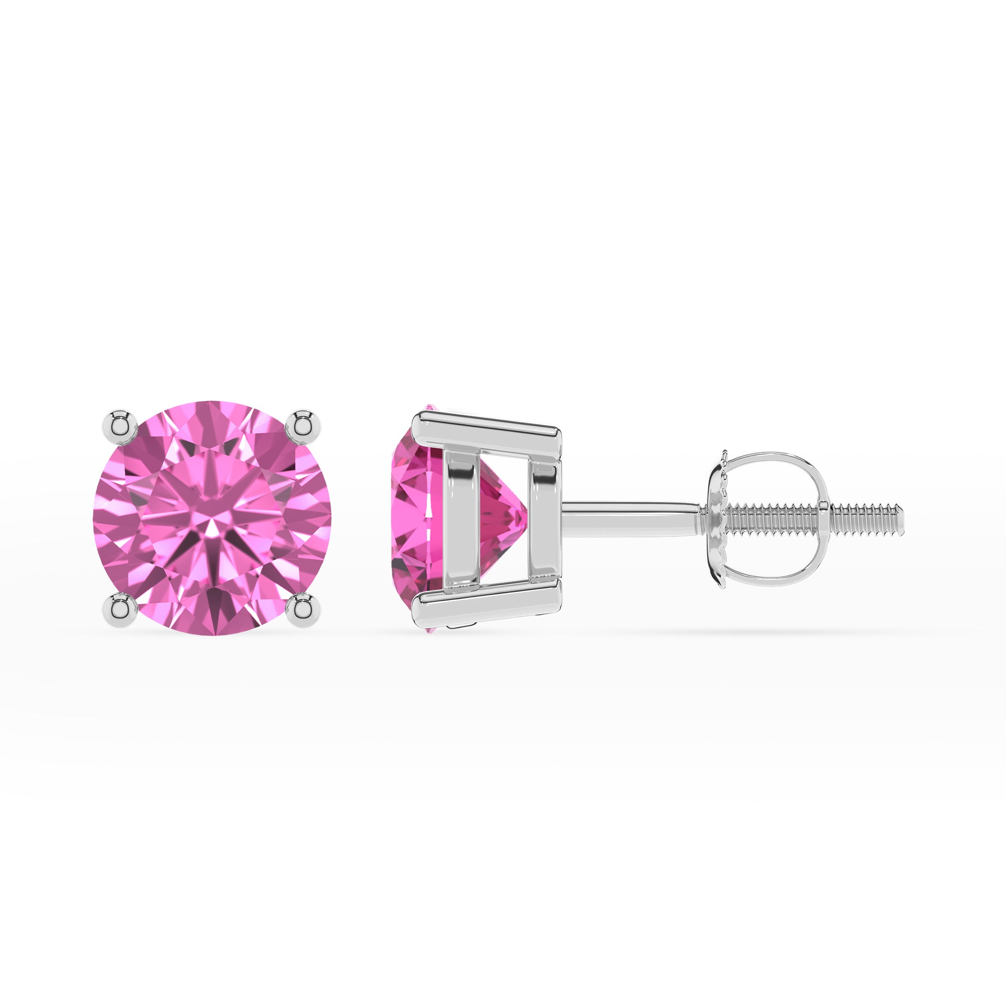 lab grown pink sapphire round stud earrings 