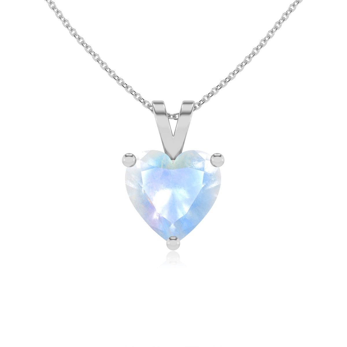 lab grown rainbow moonstone heart shape solitaire v-bale pendant necklace