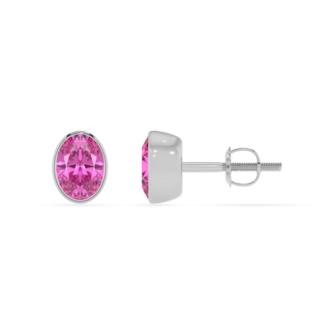 lab grown pink sapphire oval stud earrings 