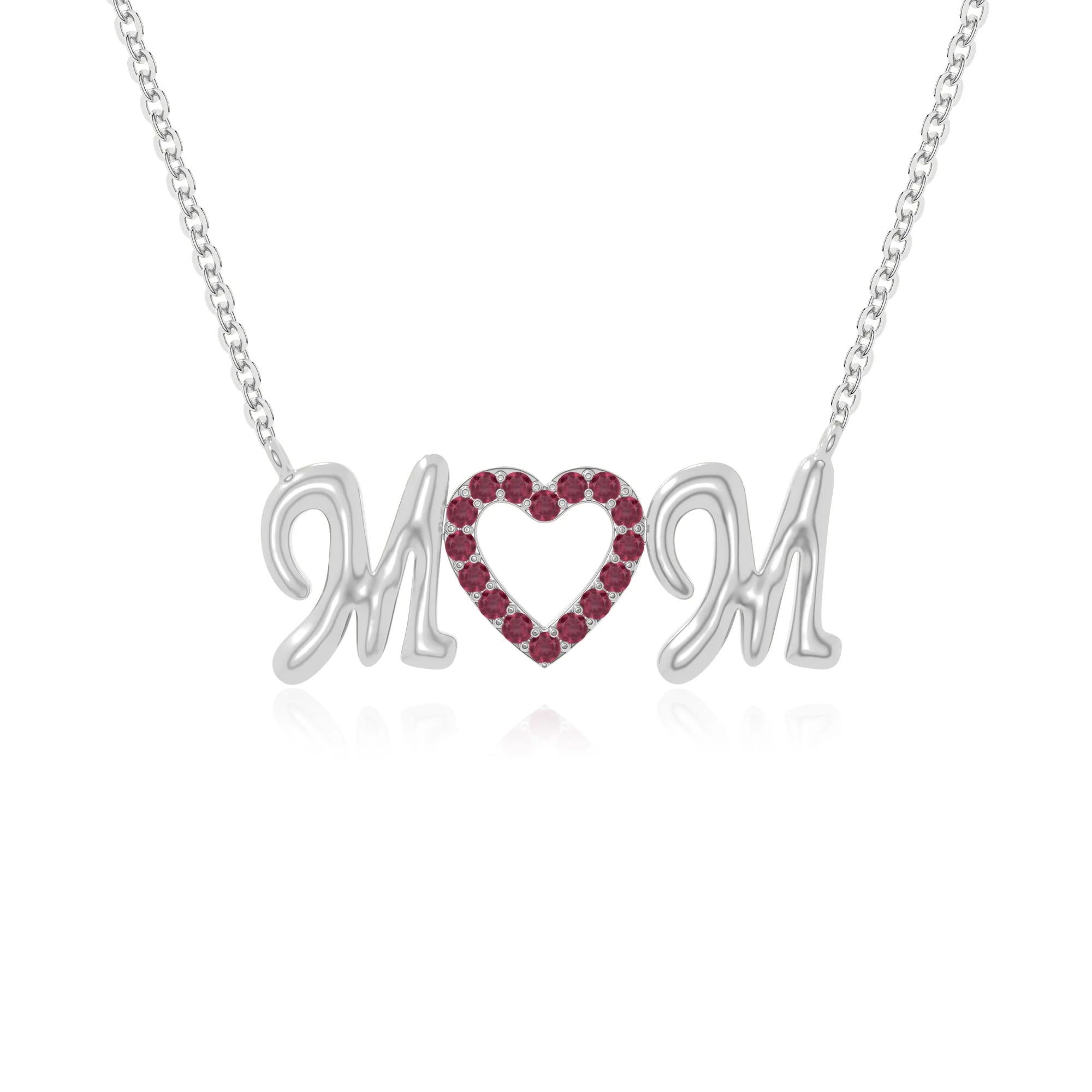 natural ruby mom heart necklaces in sterling silver 