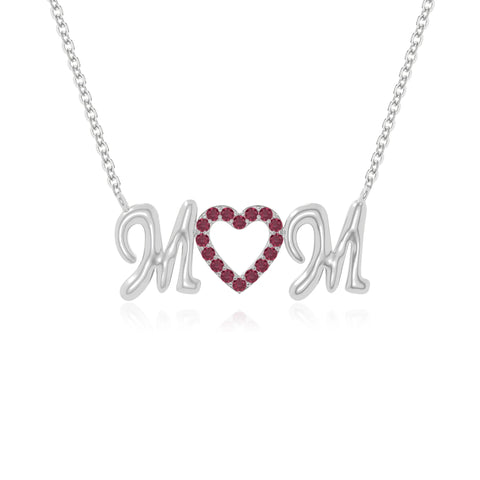 natural ruby mom heart necklaces in sterling silver 