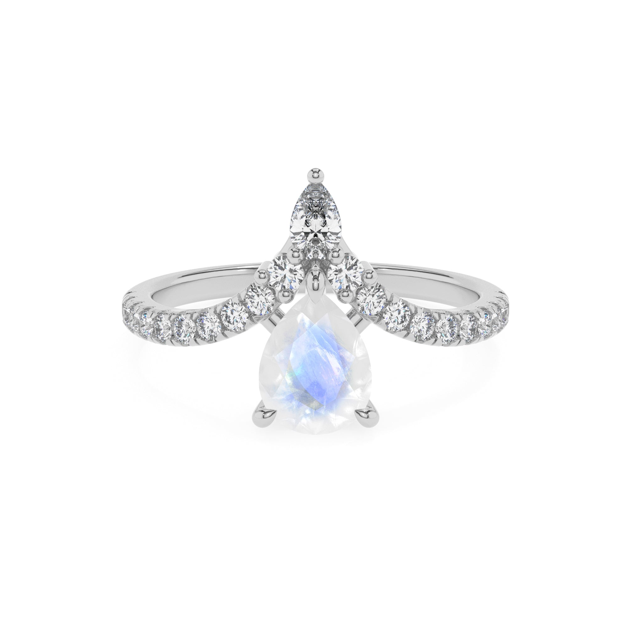 natural rainbow-moonstone pear solitaire engagement ring