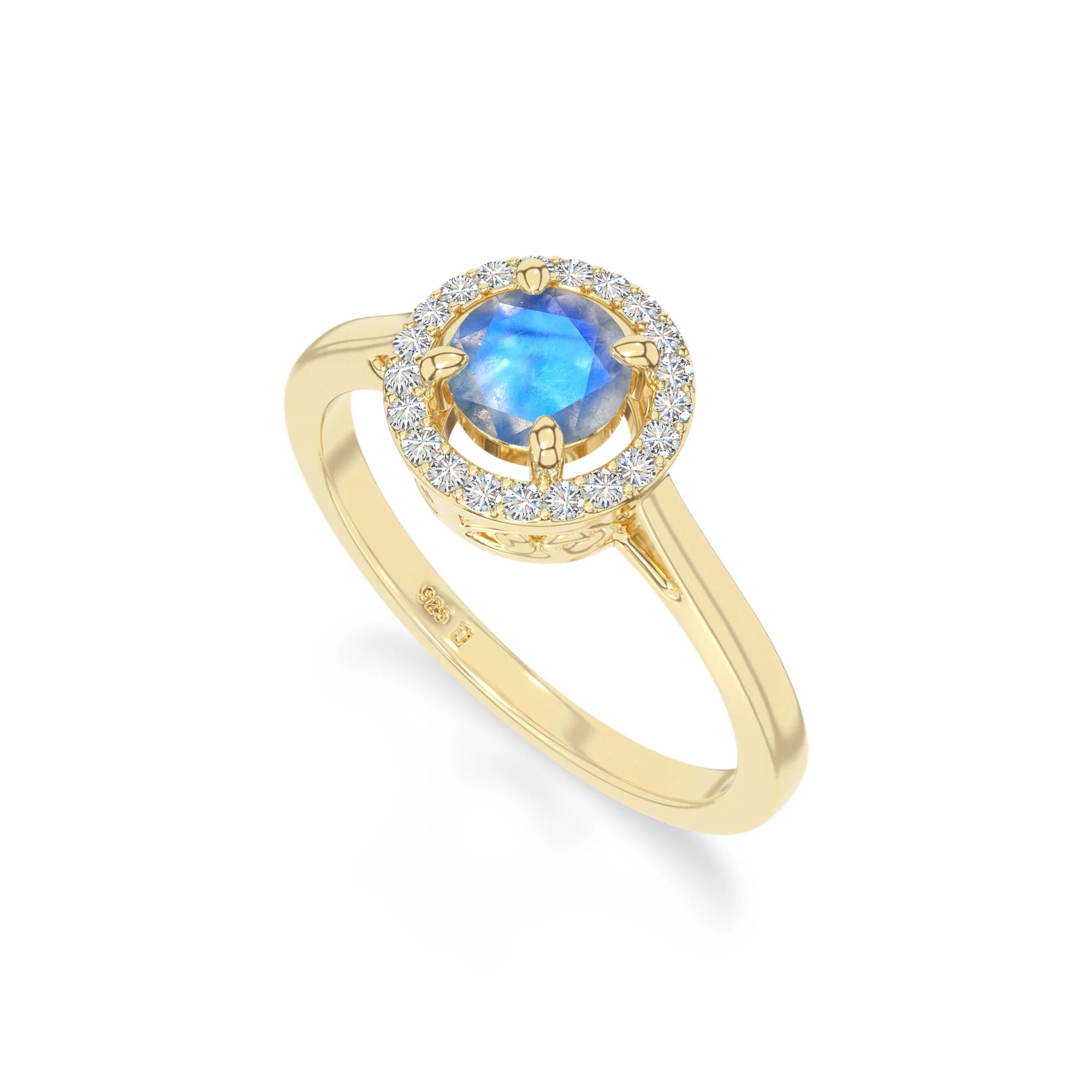 natural labradorite solitaire halo engagement rings in yellow gold vermeil